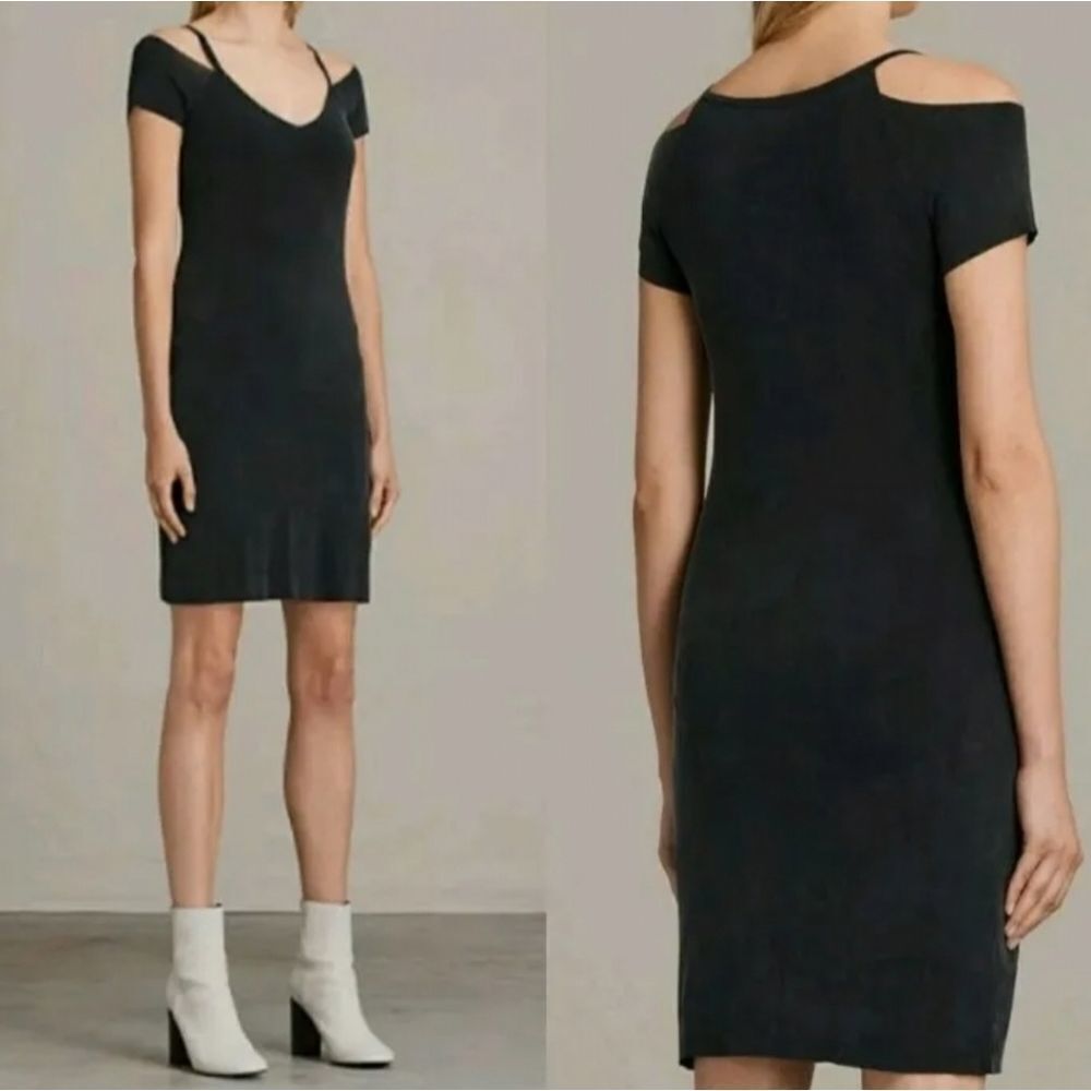 𝅺ALL SAINTS Boast Cutout Mini Dress in Washed Black Womens Size S